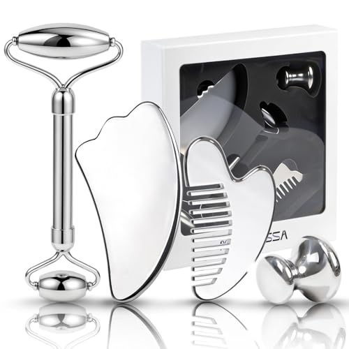 4 in 1 Stainless Steel Face Roller & Gua Sha Set