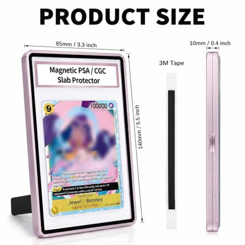 Magnetic PSA/CGC Slab Protector with Foldable Kickstand - UV Protection Tempered Glass & Aluminum Metal Bumper for 35PT PSA CGC CSG AGS, 9-Point Secure Lock Display Guard & Clear View (Pink) - color: Pink, size: PSA Card Case