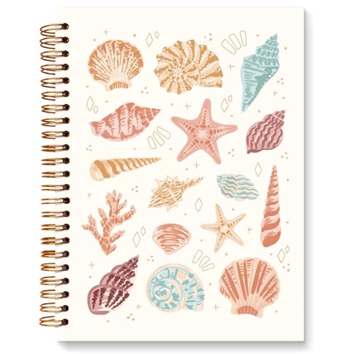 JXREQ Trendy Coastal Beach Seashell Journal Notebook, Ocean Journaling Notebooks for Women Note Taking Writing, Office School Supplies for Teen Girls College, Preppy Spiral Notebooks 5.5x8.3 - color: Seashell 6