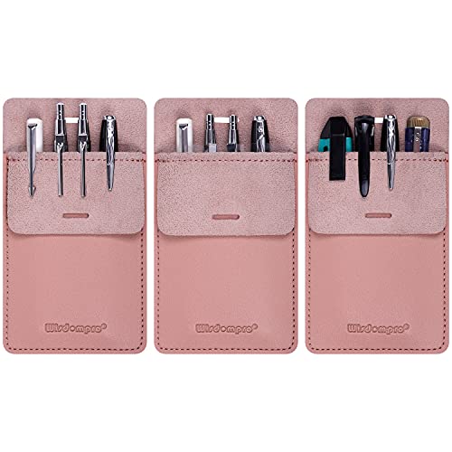 Wisdompro Pocket Protector, 3 Pack PU Leather Heavy Duty Pen Holder Pouch - color: Pink