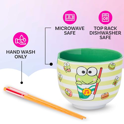 Silver Buffalo Sanrio Hello Kitty Keroppi, Ramen Bowl with Chopsticks, 20oz - color: Keroppi Foodie Icons, size: 20 Ounces (No Spoon)