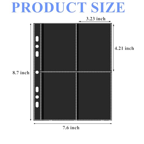 Toploader Binder Pages 4-Pocket, 20 Pcs Top Loader Side-Loading Page for 3" x 4" Toploaders Sleeves | Holds 160 Cards Total