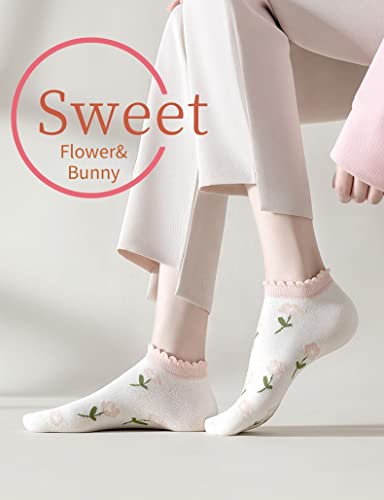 Cute Animals/Flowers Patterned Ankle Socks for Women - color: 5 Pairs-flower&bunny