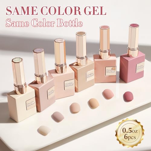 Double Rhythm 6 Pcs 15 ML Gel Polish Set Same Color Same Bottle Soak Off Gel Polish Kit Nail Art Manicure Salon DIY at Home for Women (Light Dark Nude Beige Cream Pink-T6-18) - color: Ivory Cream