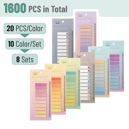 Mr. Pen- Colorful Sticky Tabs, 1600 pcs, Translucent Page Markers - color: Pastel, size: 1600 Pcs