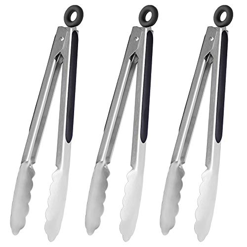 HINMAY Stainless Steel Kitchen Tongs 9-Inch Cooking Tongs, Set of 3 - color: Silver
