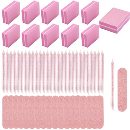 100 Set Press On Nail Tool Kit, 100pcs Nail Buffer Block, 100pcs Nail File, 100pcs Crystal Stick, 100pcs OPP Bag, Disposable Manicure Kit for Nail Business - color: Pink/100pcs
