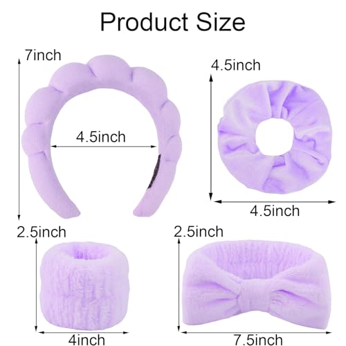 SuPoo Hairband, 6pcs Purple Spa Headband and Wristband Set, Soft Microfiber Material, Perfect Size, Strong Water Absorbent, Multi-Function Use for Skincare, Sports, Yoga, Makeup, Shower - color: 6pcs-purple
