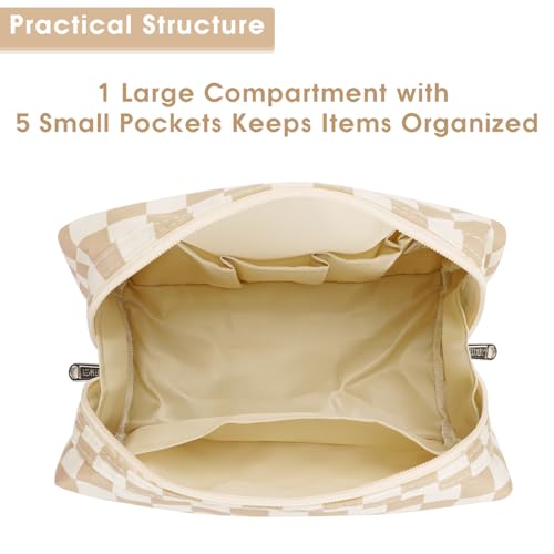 Narwey Makeup Bag Travel Toiletry Bag, Cosmetic Bag for Women Girls - color: YB-Light Checkerboard, style: Large