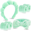 VELSCRUN Spa Headband, Makeup Face Wash Skincare Headbands, 6 Pcs Bright Green Sponge Bow Tie Get Ready HairBand Facial Wristband Set, Stuff for Teen Girls Women Trendy Fashion Hair Accessories - color: Bright Green
