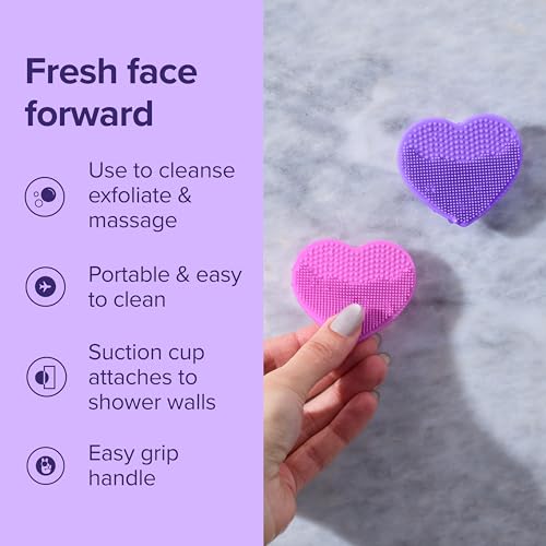 Plum Beauty Heart-Shaped Silicone Skin Scrubber with Suction Cup Mount