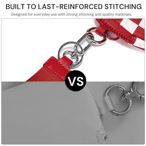Keychain Wallet for Women with Clear ID Window, Coin Pouch and Wrist Strap - color: Red Checkerboard