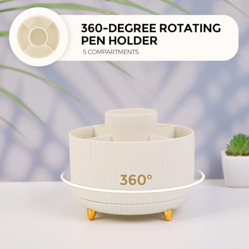 SKYDUE Desk Organizer Set with 360° Rotating Pen Holder - color: Beige