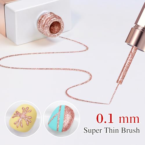 Double Rhythm 15 Ml Metallic Gel Liner Nail Art Gel Bronze Mirror Chrome Painted Drawing Stripper 3D Effect Gel Polish (Glitter Copper Gold-L1007) - color: Copper Gold