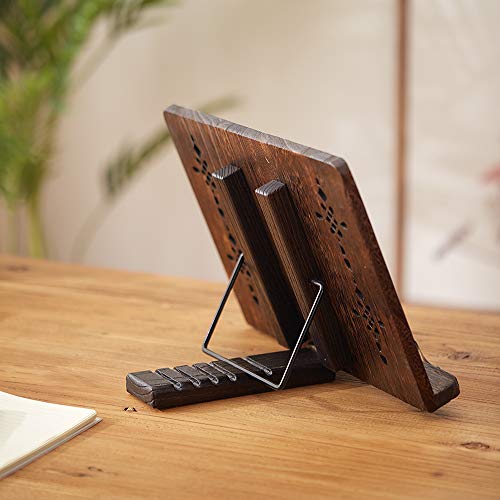 Book Stand with Page Clips, Foldable Reading Rest Holder, Portable Desk Bookrest, Cookbook/Tablet PC/Music Document Stand, Adjustable Wood Reading Frame (Sakura & Rabbit, 11.8 x 8.7 inches) - color: Sakura & Rabbit, size: 11.8 x 8.7 inches