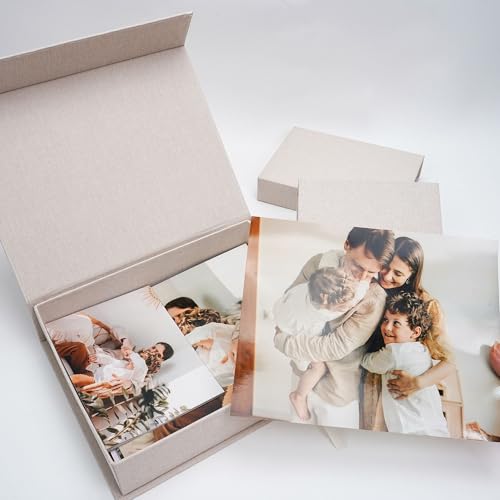Vienrose Linen Photo Storage Box, 8"x10", Postcard Keeper, Beige - color: Beige, size: 8"x10"