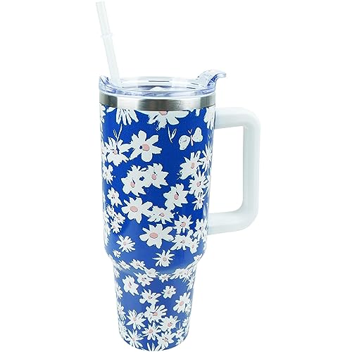 Daisy Tumbler 40 oz Tumbler with Handle Straw Lid Leak Proof - color: Blue Daisy