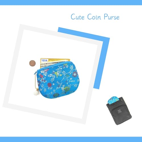 Handmade Women Coin Purse Brocade Zipper Wallet Rosary Pouch Silk Jewelry Bag - Sky Blue - color: SkyBlue