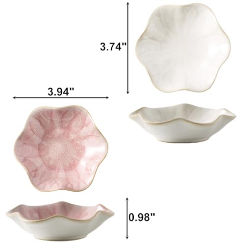2Pcs Ceramic Jewelry Dish - Lotus Leaf Shape, for Ring Holder Necklace Small Key, Suitable for Mother Friend Sister, Gifts for Women, Cute Plate Trinket Tray, Home Decor (Pink & White) - color: Pink & White