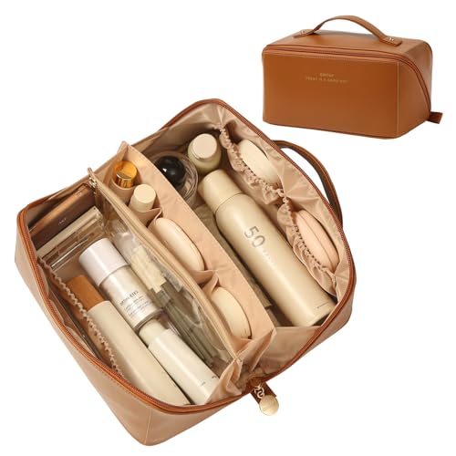 Omeily Travel Makeup & Toiletry Bag for Women Cosmetic Bag Makeup Organizer - color: C-Brown