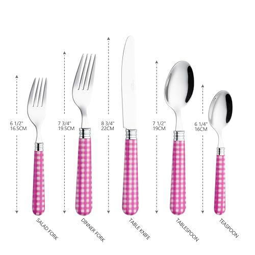 ANNOVA Silverware Set 20 Pieces Cutlery Stainless Steel Colorful Fun Handle Flatware Service for 4 - Dinner Knife, Dinner Fork, Salad fork, Dinner Spoon, Dessert Spoon (Checker Pink, 20 Pieces) - color: Checker Pink