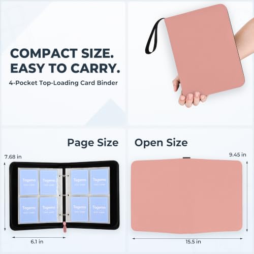 4 Pocket Card Binder,400 Capacity Trading Card Binder 4 Pocket, Refillable 3 Ring MTG Binder with Removable Pages,Waterproof Small Card Book Holder for Trading Cards,TCG&Sports Card Binder with Zipper - color: Pink, size: 4-Pocket