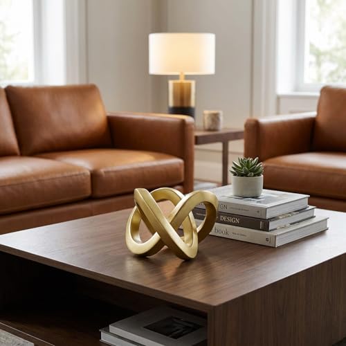 Gold Desk Accessories, Resin Gold Geometric Knot Sculpture for Decor