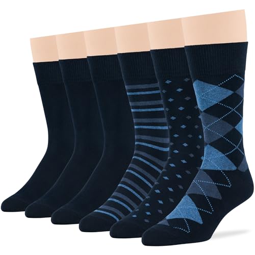7BIGSTARS Men Cotton Patterned Crew Dress Socks 4-6 Pack, L 9-12 - color: 08a - Dark Navy Assortment (A17)