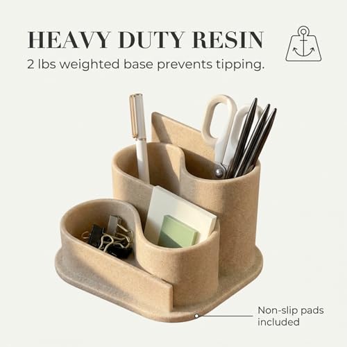 OAKOA Aesthetic Desk Organizer - Modern Desk Accessories - Boho Pen Holder - color: Beige
