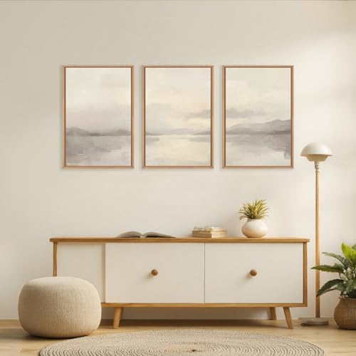 LHIUEM Large Abstract Neutral Beige Pastel Framed Canvas Wall Art,Modern Watercolor Lakes Wall Decor,Nature Mountain Minimalist Artwork for Living Room,Bedroom,Dining Room,Office-16 x24 x3 - color: Abstract Neutral Beige Pastel Wall Art, size: 24"L x 16"W