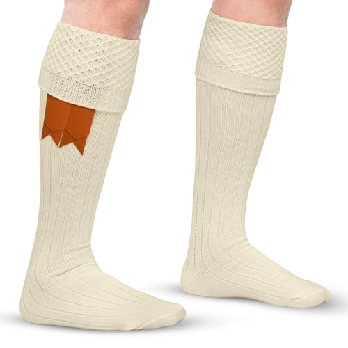 DSS KILTS-Kilt Hose, Tradional Scottish Kilt Scocks Wool Blend, Bubbled Design Kilt Socks for USA Shoe Sizes - color: Off-white, size: Small