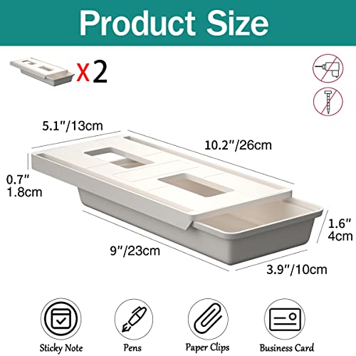 SVNNELP 2Pack Under Table Desk Drawer Storage Organizer Slide Out, Hidden Self-Adhesive Under Desktop Pencil Tray Drawer for Office,Classroom,Kitchen(S/white） - size: S