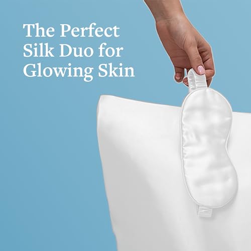 100% Silk Sleep Essentials Set in Silver: Pillowcase and Eye Mask - color: Silver
