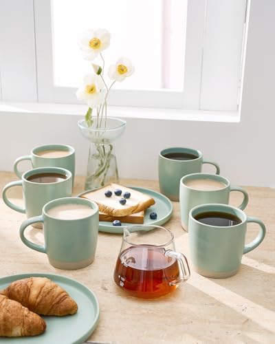 famiware Coffee Mugs Set of 6, Milkyway 13 oz Ceramic Cup Set with Handle - color: Milkyway-Light Green, size: 6 Count (Pack of 1)
