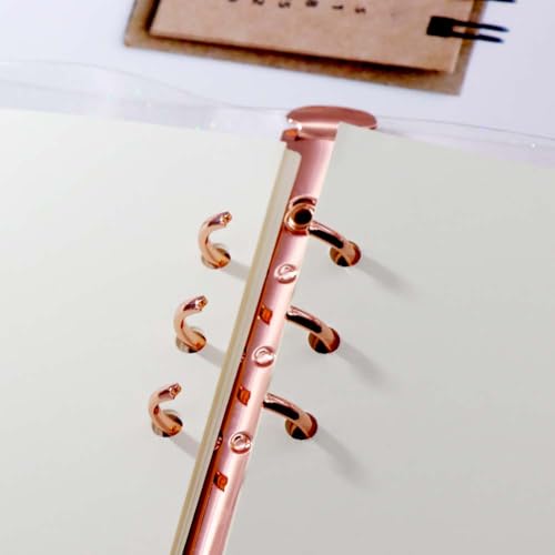 Personal A5 Binder Cover 6-Ring Planner Cover Clear Glitter PVC Refillable Notebook Shell Rose Gold Ring Binder with Snap Button Closure for 6-Ring Planner Loose Leaf Folder - color: Glitter Cover + Rose Gold Binder, size: Personal A5