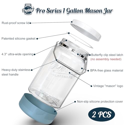2 Pack 1 Gallon Glass Jar with Airtight Lid for Food Storage - size: 1 Gallon/2 Packs(with handle & base)