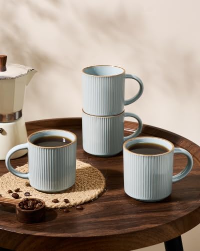 famiware Coffee Mug Set of 8, Star 12 oz Ceramic Mugs Cups Set with Handle - color: Star-Light Blue, size: 8 Count (Pack of 1)