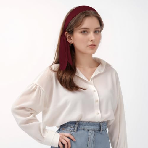 Pistha Satin Scarf Neck Scarf Square Bandanas Hair Handkerchief 27.5 inch - color: Wine Red
