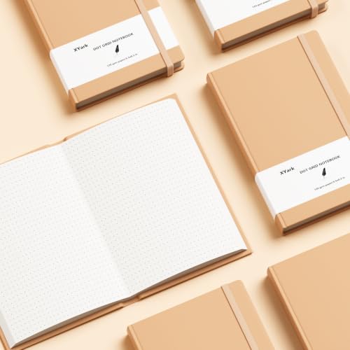 A5 Dot Grid Kraft Notebook Journals, Hardcover Subject Sketchbook Composition Notebooks with Dotted Grid Paper, 2 Pack, 120GSM, 102 Sheets, 5.5x8.3 inch, Travel Journal Set - style: DotGrid