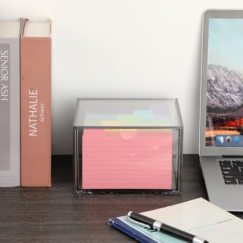BTSKY 1 Pack Clear Index Card Box 3 x 5 Inch for Office Desk, Plastic