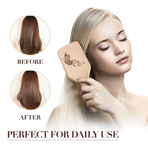 Hair Brush Boar Bristle Hairbrush for Thick Curly Thin Long Short Wet or Dry Hair Adds Shine and Makes Hair Smooth, Best Paddle Hair Brush for Men Women Kids - color: Natural Wood