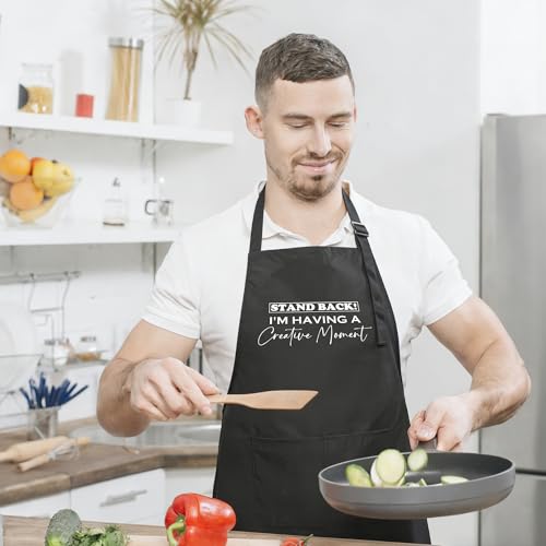 Funny Apron for Men Women,Humorous Kitchen Apron- Grilling Cooking BBQ Accessories, Gift for Dad Husband - color: Stand Back I'm Having a Creative Moment