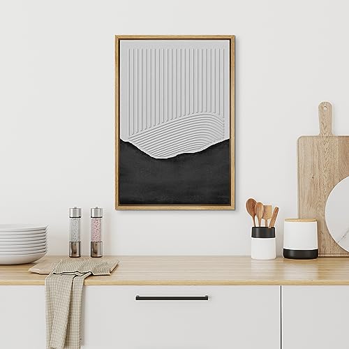 SIGNFORD Framed Canvas Print Wall Art Black White Abstract Shapes Illustrations Modern Art Decorative Bohemian Relax/Calm for Living Room, Bedroom, Office - 24"" x36 Natural - color: Ab03-2308-win04, size: 36"L x 24"W