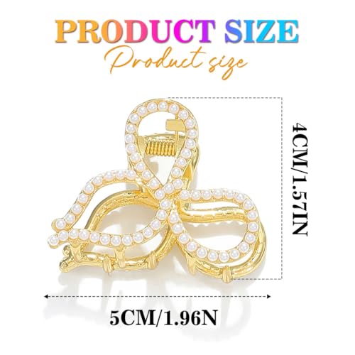 CAKURE Small Bow Claw Clips Pearl Hair Clips Cute Mini Hair Clip Gold Hair Accessories for Women （Pack of 2)