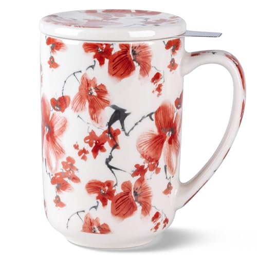 AmorArc Tea Cup With Infuser and Lid, 18oz Loose Leaf Tea Mug With Steeper - color: Sakura