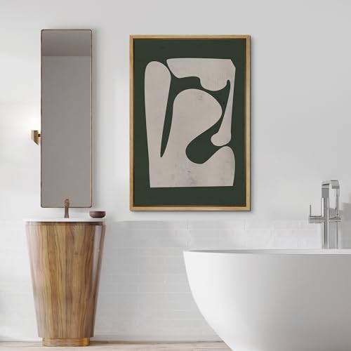SIGNFORD Framed Canvas Print Wall Art Modern Abstract Shape on Green Background Illustrations Modern Art Decorative Boho Relax/Zen for Living Room, Bedroom, Office - 16"" x24 Natural - color: A03-2205-yui07, size: 24"L x 16"W