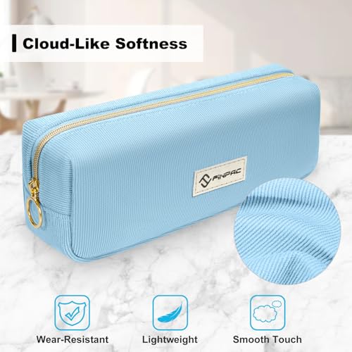 FINPAC Pencil Case, Corduroy Aesthetic Makeup Bag - color: Ocean Blue