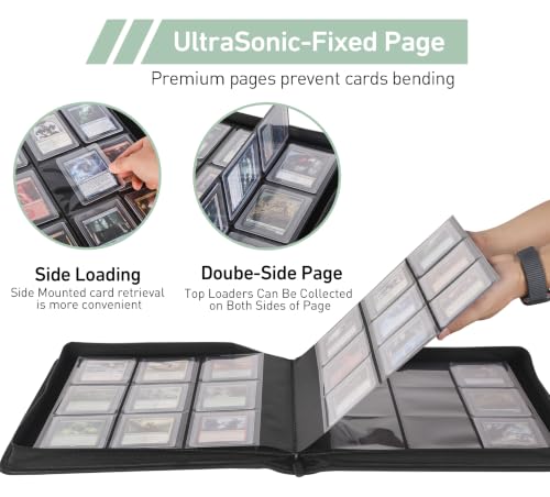 Top Loader Binder 16 Pocket, Holds 640+ Cards in 3" x 4" Toploaders, Ringless 20 Double-Sided Sleeves, Side-Loading, Spine Label with Maker Pen Toploader Binder for TCG, MTG, Sports Cards - color: Light Green, size: 16-Pocket, Holds 640 Cards