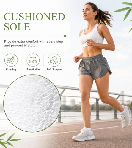 floconssy Ankle Socks for Women, Bamboo Viscose Cushioned Running Socks - color: 5 Pairs White, size: 9-11
