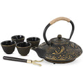 Ufine Koi Fish Cast Iron Teapot Set Stove Top 26 oz Tea Kettle with 4 Cups - color: Koi Fish